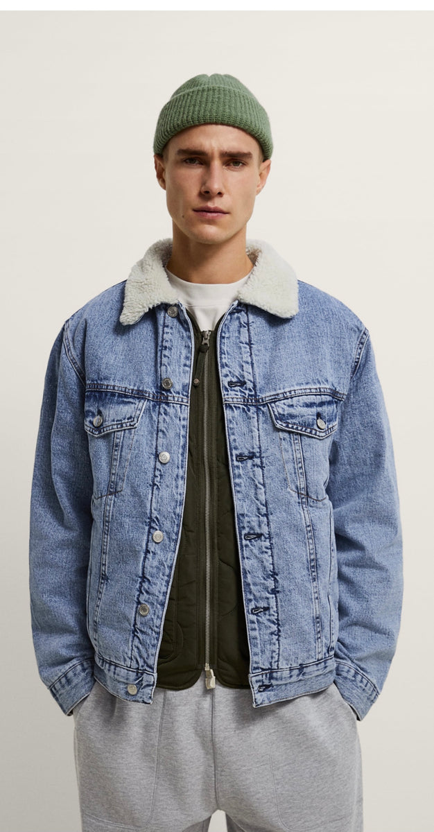 Denim jacket with faux shearling hotsell