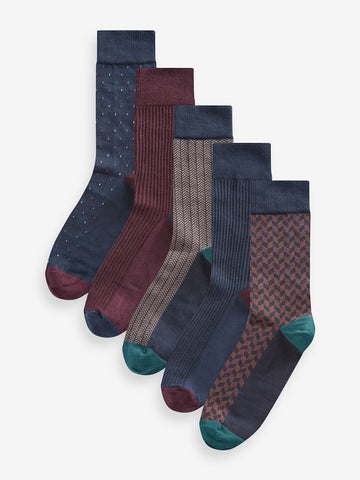 Neutral/Navy Pattern Smart Socks 5 Pack