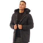 Brave Soul Mens Wonderwall Parka With Faux Fur Hood Black