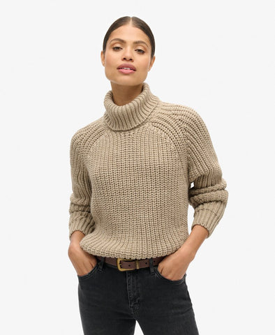 Slouchy Stitch Roll Neck Knit
Colour: Soft Beige Marl